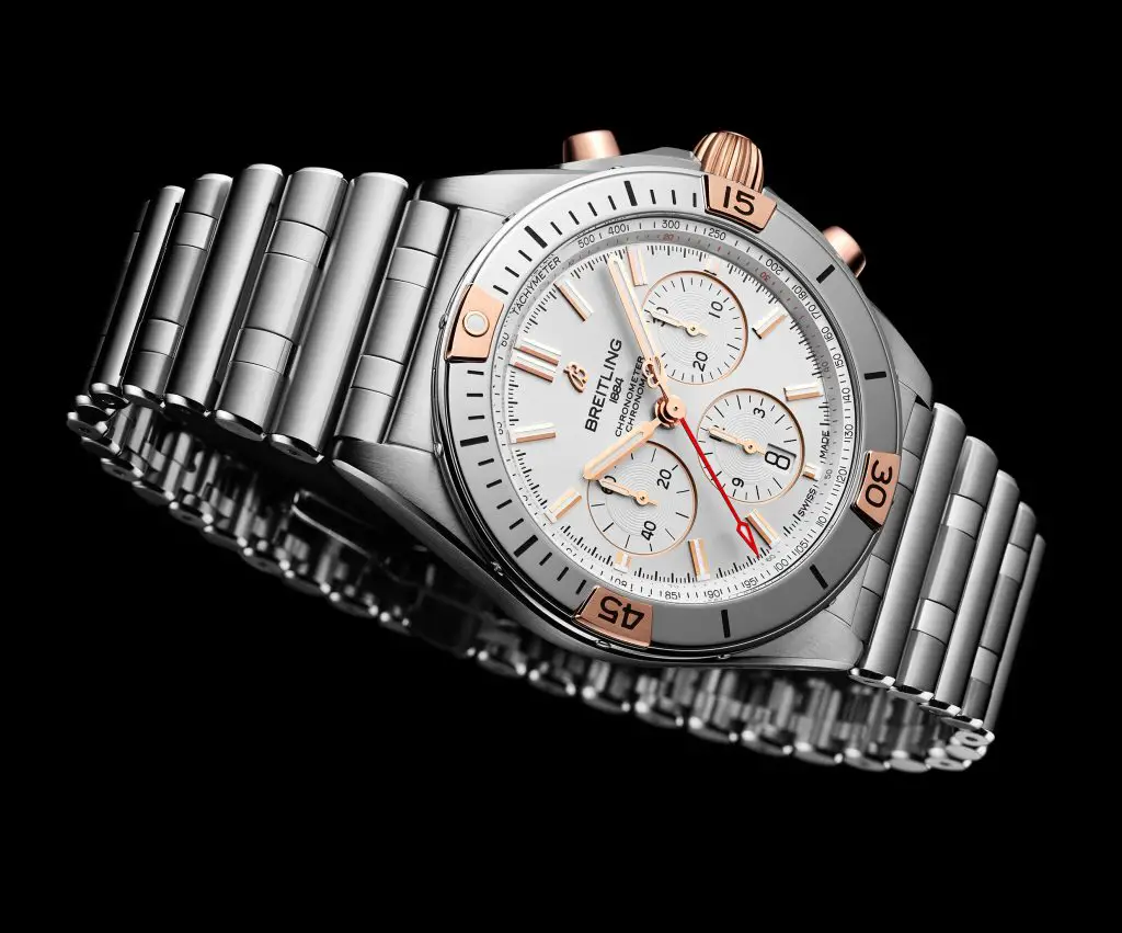 14 Chronomat B01 42 With A Silver Dial An 18 K Red Gold Crown And Pushers And A Bezel With 18 K Red Gold Rider Tabs 1024x851