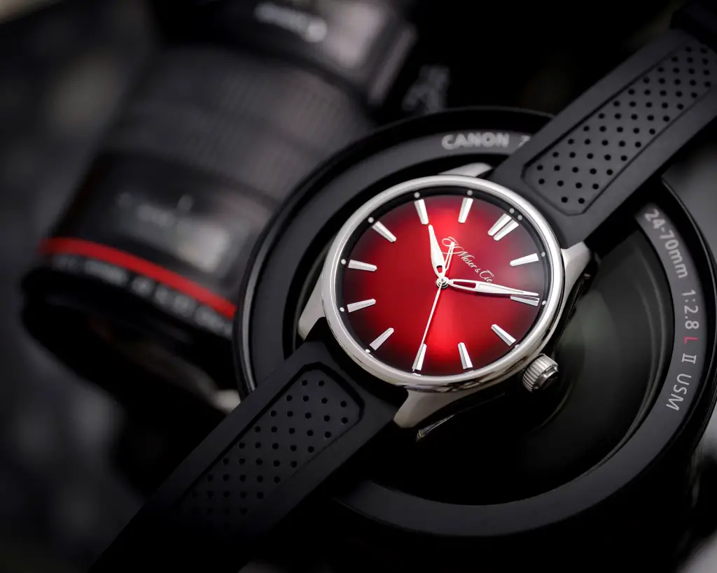 H. Moser Pioneer Swiss Mad Red on camera
Pioneer Centre Seconds Swiss Mad Red